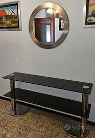 Consolle in acciaio e cristallo con specchio