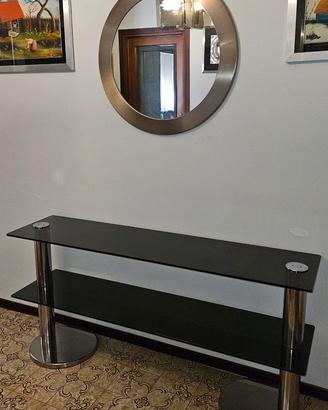 Consolle in acciaio e cristallo con specchio