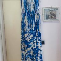 Vestito lungo estivo fantasia bianco e bluette