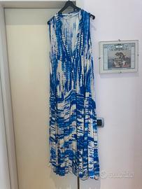 Vestito lungo estivo fantasia bianco e bluette