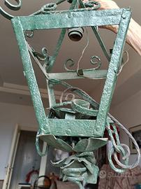 Lampione vintage ferro battuto verde