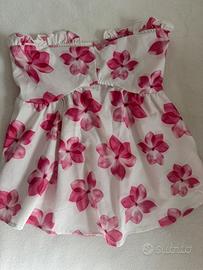 Top a fascia floreale rosa e bianco con balze – XS