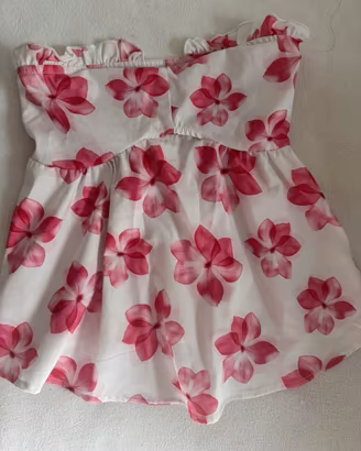 Top a fascia floreale rosa e bianco con balze – XS