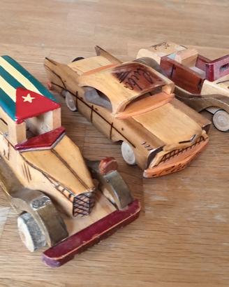 Set 3 macchinine d'epoca in legno  artigianale. 