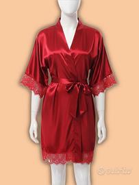 Vestaglia satin rosso con pizzo - Kimono elegante