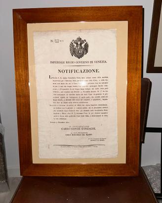 Stampa 1821. Notificazione. D’Inzaghi, Venezia.