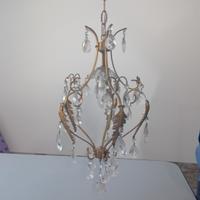 Lampadario vintage ottone con gocce in vetro