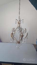 Lampadario vintage ottone con gocce in vetro