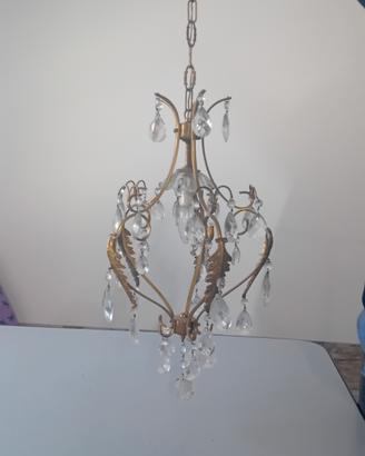 Lampadario vintage ottone con gocce in vetro