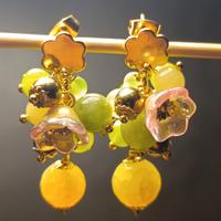orecchini giada gialla,verde,fiori,acciaio