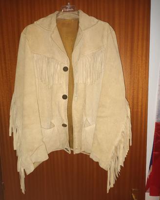 Giacca in Pelle Scamosciata con Frange e Fodera Be