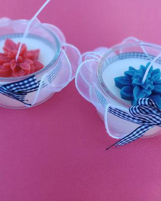 Candele in cera d'api con fiore (base riciclabile)