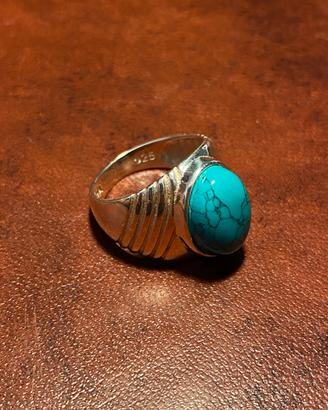 Anello argento 925 pietra turchese misura 13