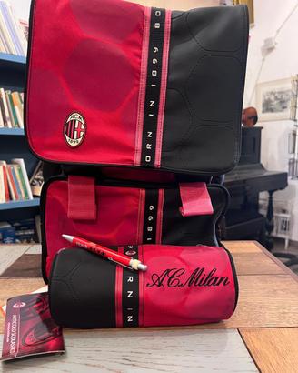 ❤️🖤TRIS SCUOLA A.C.MILAN CARTORAMA ZAINO +ASTUCCIO
