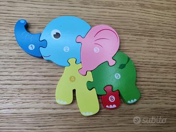 Puzzle in legno elefante x bambini piccoli 6 pezzi