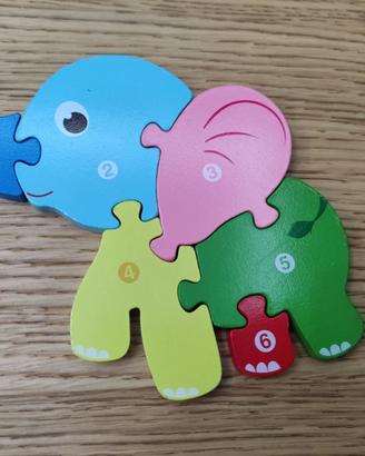 Puzzle in legno elefante x bambini piccoli 6 pezzi