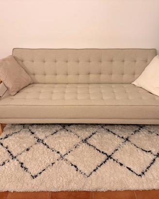 Divano letto 3 posti beige con braccioli in legno