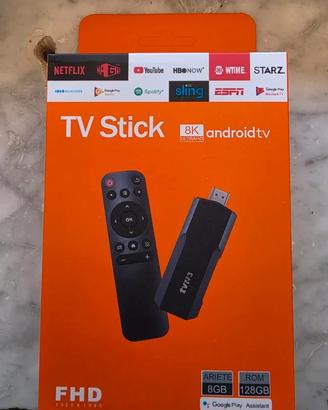 Tv stick 4k android 14 8gb-128gb con telecomando