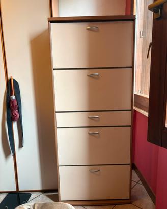 Scarpiera alta 5 ante a ribalta – beige/legno