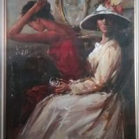 QUADRO DAME FIRMATO VINTAGE CON CORNICE ARGENTO 