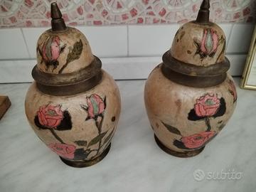 coppia di vasi in ottone ceramica cloisonné 