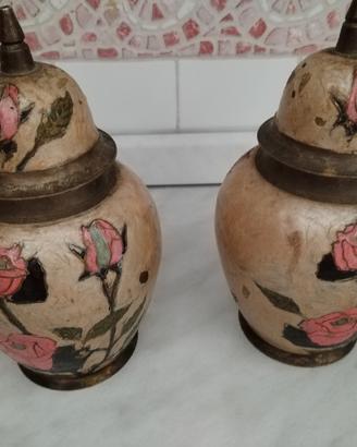 coppia di vasi in ottone ceramica cloisonné 