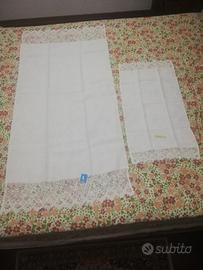 Set Asciugamani 1+1 Vintage Puro Lino Ricamo Mano 