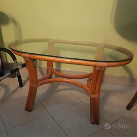 tavolino cristallo e midollino