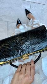 Rara borsa da sera vintage in vera pelle di pitone