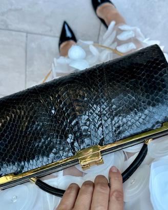 Rara borsa da sera vintage in vera pelle di pitone