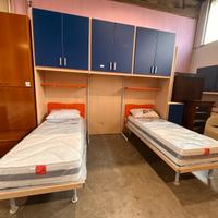 Cameretta a ponte frassino/blu/arancione c/2 letti