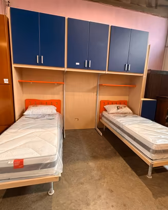 Cameretta a ponte frassino/blu/arancione c/2 letti