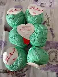 6 Gomitoli Cotone Verde 100% - Tot. 300g