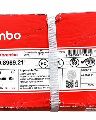 DISCHI FRENO POSTERIORI BREMBO – 09.8969.21 – 292x