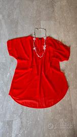 Blusa Caftano Rosso Fluido in Chiffon Taglia S/M