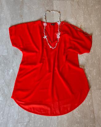 Blusa Caftano Rosso Fluido in Chiffon Taglia S/M