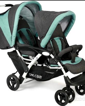 CHIC 4 BABY Passeggino gemellare DUO grigio-AZZURO