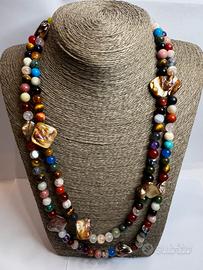 Collana Pietre Dure e Madreperla - 115g - 62cm