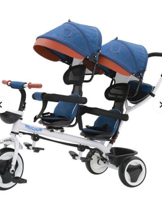 Passeggino triciclo gemellare tricygo blu kidfun