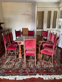 Set di 9 sedie in legno e velluto rosso