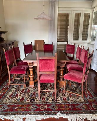 Set di 9 sedie in legno e velluto rosso
