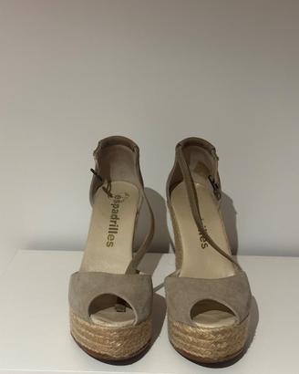 Espadrilles zeppa alta beige