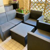 Set divanetti e tavolino rattan grigio scuro