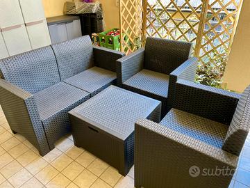 Set divanetti e tavolino rattan grigio scuro