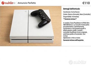 Sony PS4 Slim 500GB Bianca - Come Nuova - Garanzia