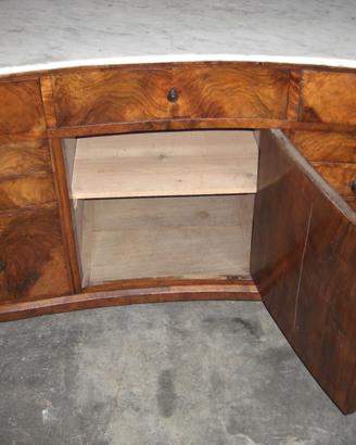 Cassettiera antica in noce con piano in marmo