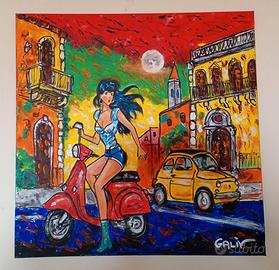 Quadro Pop Art Sicilia, Vespa e Fiat 500 - Galiv