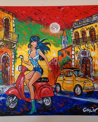 Quadro Pop Art Sicilia, Vespa e Fiat 500 - Galiv