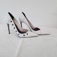 Scarpe bianco opaco pelle,oblò, tacco  10.5, tg.38