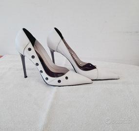 Scarpe bianco opaco pelle,oblò, tacco  10.5, tg.38